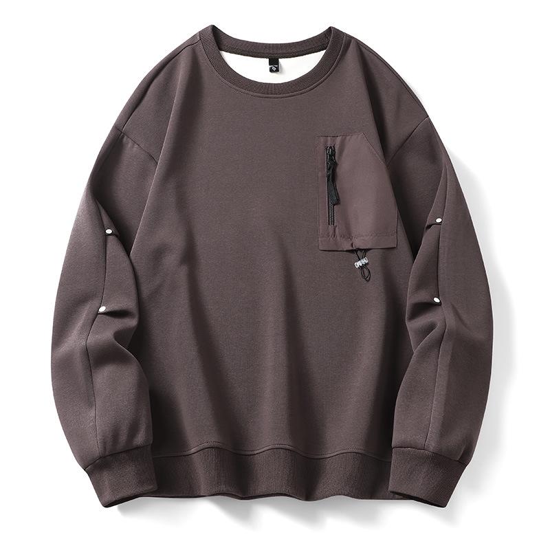 Men's Plus Size Heavyweight Hoodie: Trendy Loose Fit Pullover T-Shirt, Round Neck, Solid Color, Spring/Autumn Collection.