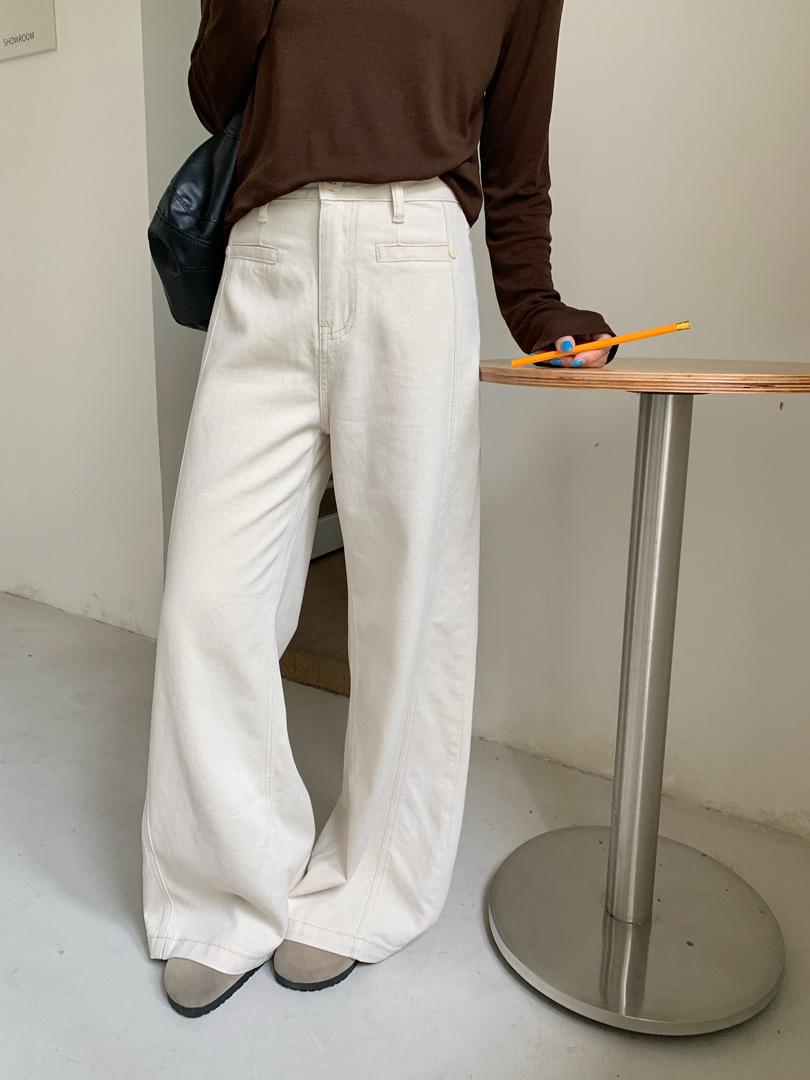 

GAGD Women s Tencel Linen White Wide-Leg Jeans, Early Autumn 2025, Simple Slimming Casual Pants L