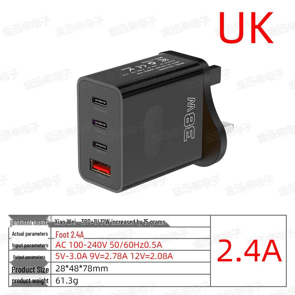 PD 12W USB Multi-Port Fast Charger with EU/US/UK Plugs for Travel