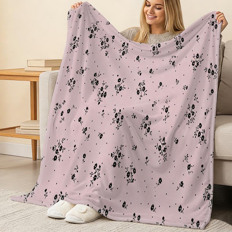 Floral Flannel Fleece Throw Blanket – Soft, Skin-friendly, Machine Washable Warm Blanket for Home Lounge, Office Naps, Halloween & Christmas