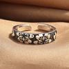 2026 Chinese Style Retro Niche Design Cherry Blossom Ring Silver-plated Men's and Women's Personalized Single Opening Adjustable Ring Plain Ring