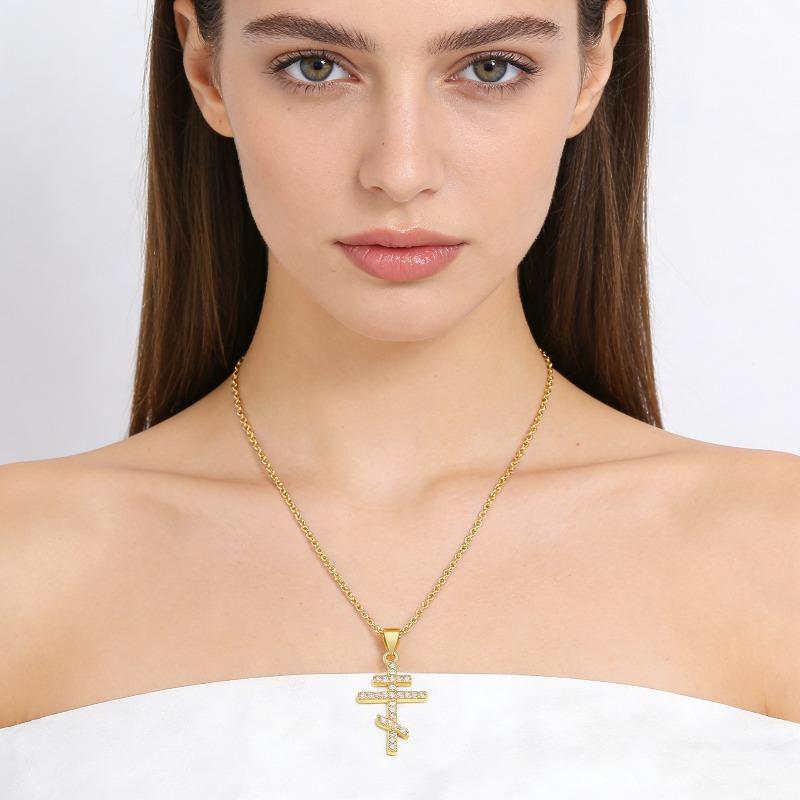 Fashion Orthodox Cross Pendant Necklace for Men - Zirconium Small-Size Exclusive Collar Chain