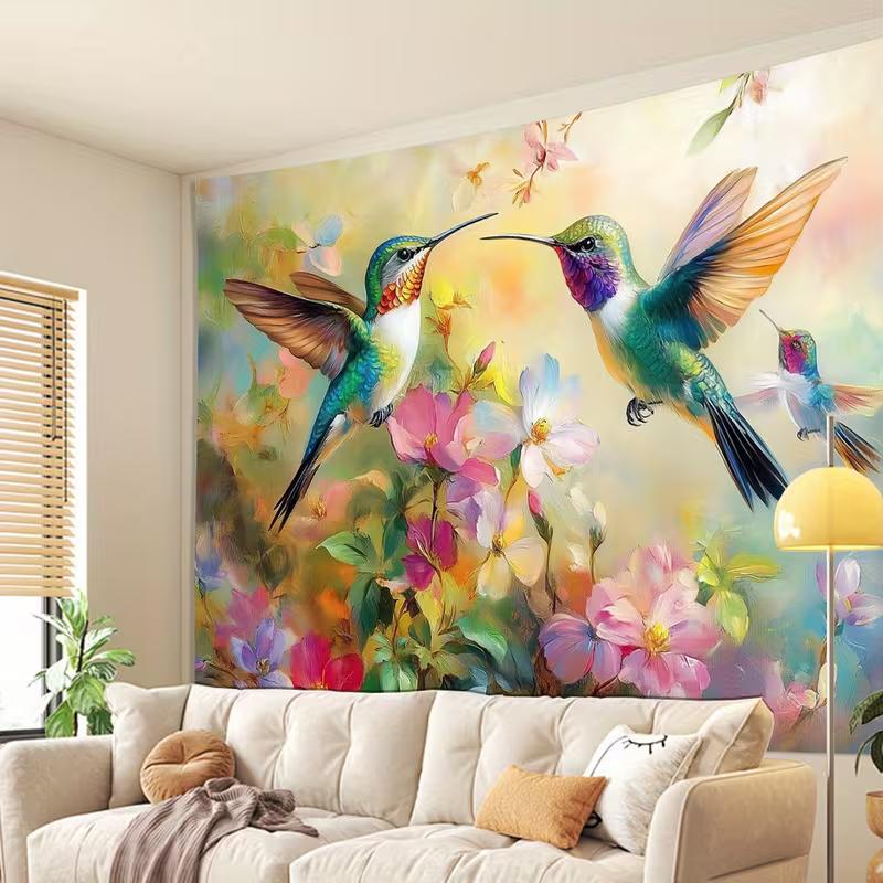 Ölgemälde Kolibri Blume Hintergrund Frühling Botanische Party Hintergrund