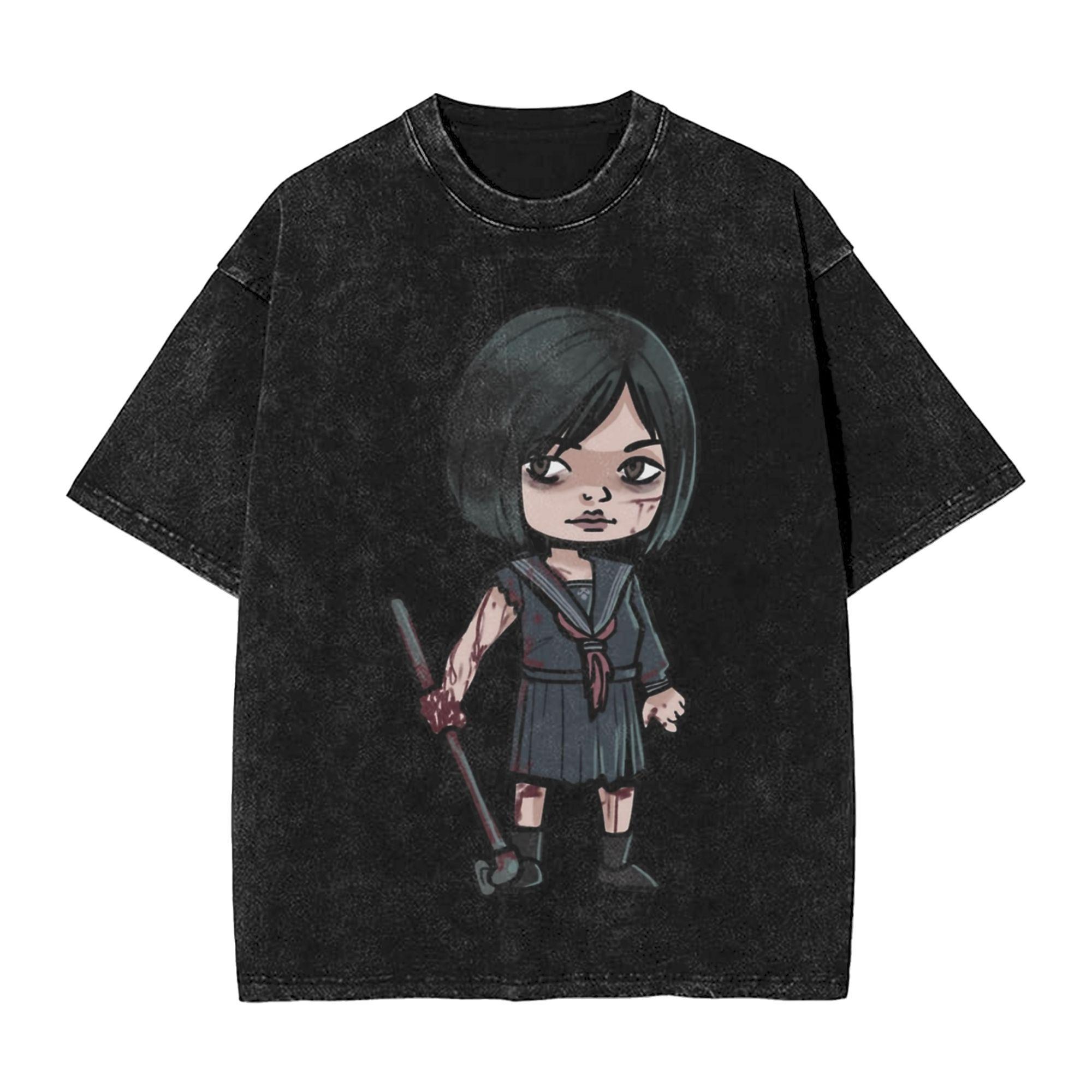 

Washed T Shirts Silent Hill F Horror Game Retro T-Shirts Streetwear Short Sleeve Graphic Printed for Men Women 3XL