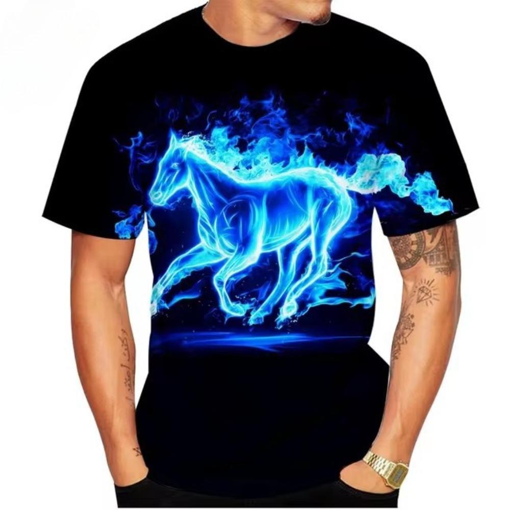 

Модная мужская повседневная футболка с круглым вырезом и коротким рукавом с 3D-принтом животного лошади S