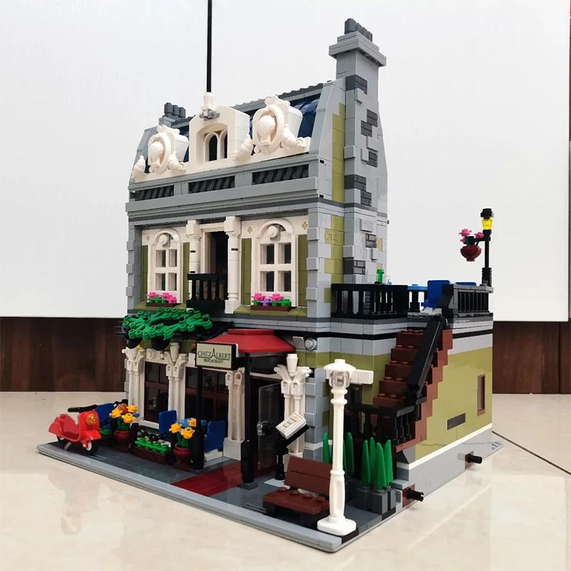Kreative Straßenansicht Pariser Restaurant Bausteine Architekturmodell Zusammenbau Steine Spielzeug Geschenk für Kinder Kind Erwachsener Mädchen