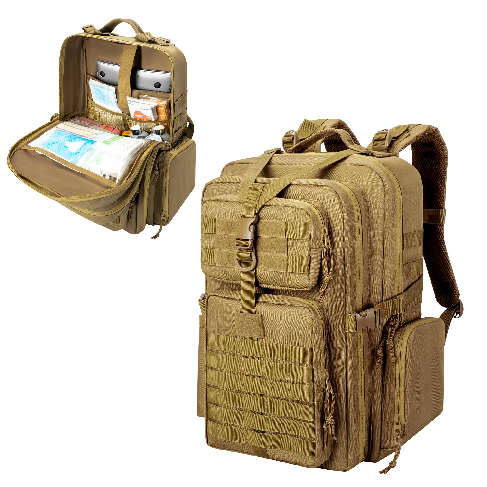 

Damero First Aid Backpack Medical Backpack MOLLE Tactical Backpack with Straps for Outdoor Camping Hiking Khaki Y-shaped (Bag Only)