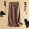 Women Retro Natural Linen Long Skirt Ladies Office Daily Straight Skirt With Pockets