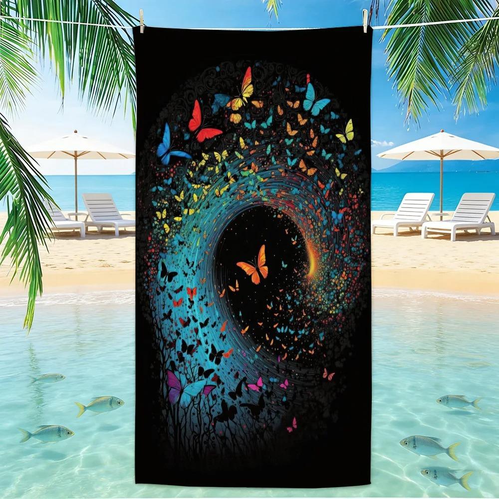 Boho Gradient Butterfly Swirl Art Pattern Beach Towel Soft Absorbent Towel for Pool Camping Seaside Holiday Use