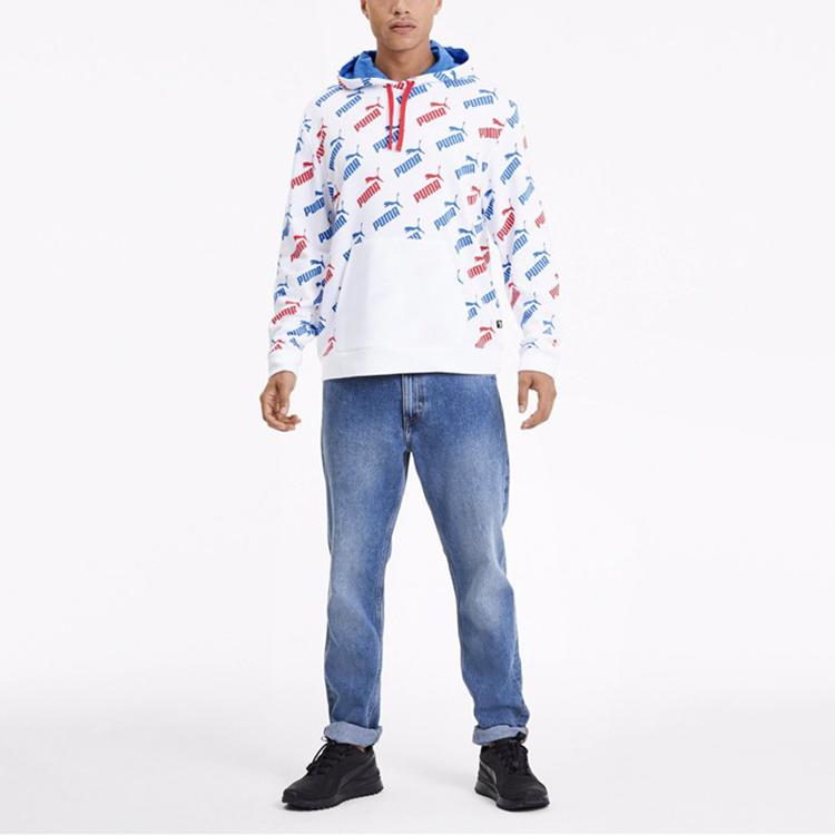 Puma Amplified Logo Full-Print Hoodie Pullover Casual Sport Sweatshirt Men Sweatshirt White 582795-62