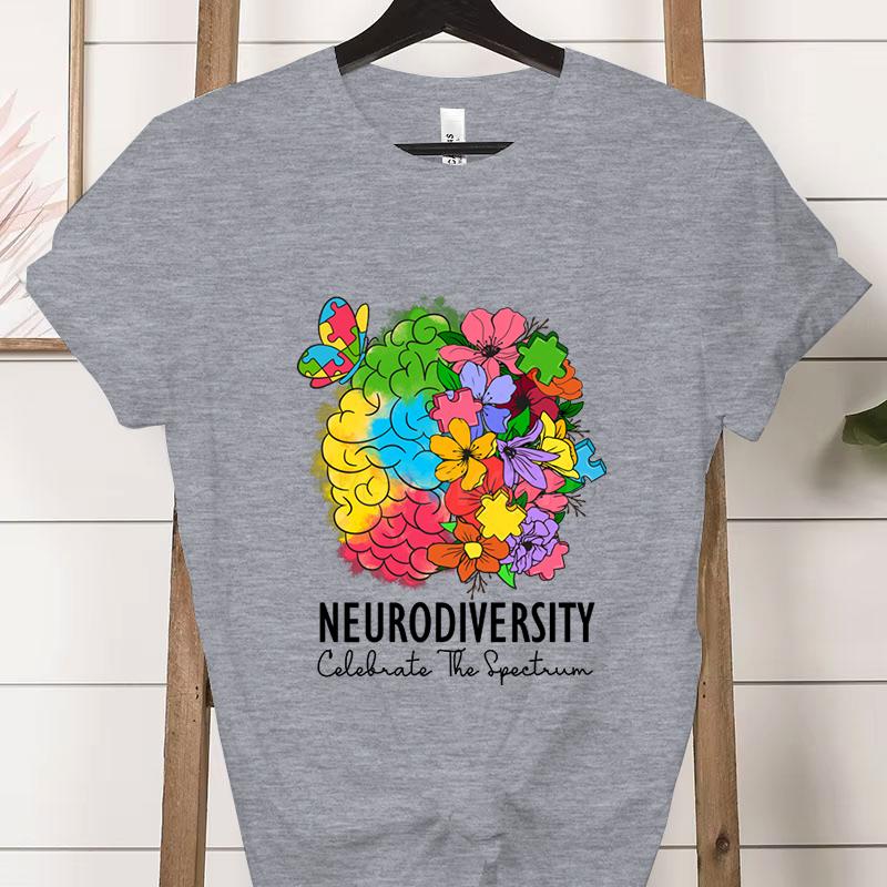 Teacher Autism Tshirt Floral Neurodiversity Celebrate The Spectrum Graphic T Shirts Clothing Autism Awareness Shirt for Women