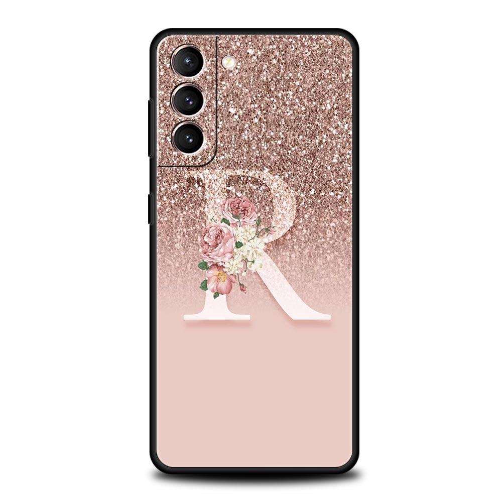 Letter Pink Shiny Phone Case For Samsung Galaxy S26 Ultra S25 Plus S24 FE S23 S22 5G S21 S20 Cover Black Soft