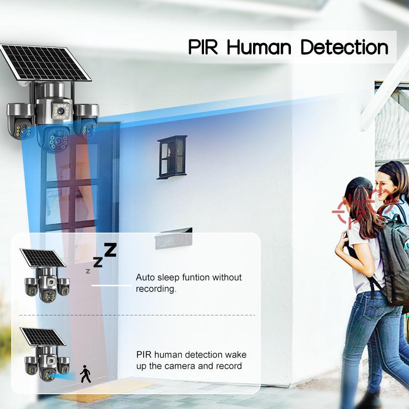 V380PRO 9MP 3-Lens Solar-Powered Camera with 3-Axis Gimbal and Night Vision