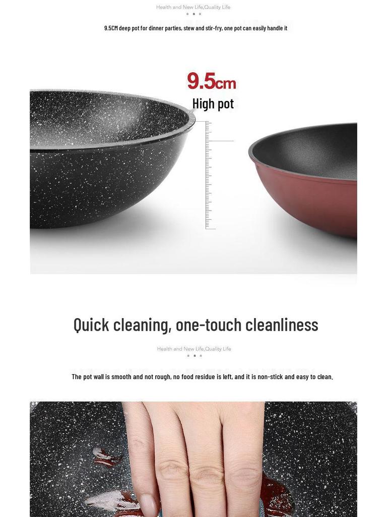 Maifan Stone Non-stick Wok Stir-fry Pan, Thickened Flat-bottom, Multi-layer Die-cast, Universal Stove Compatible.