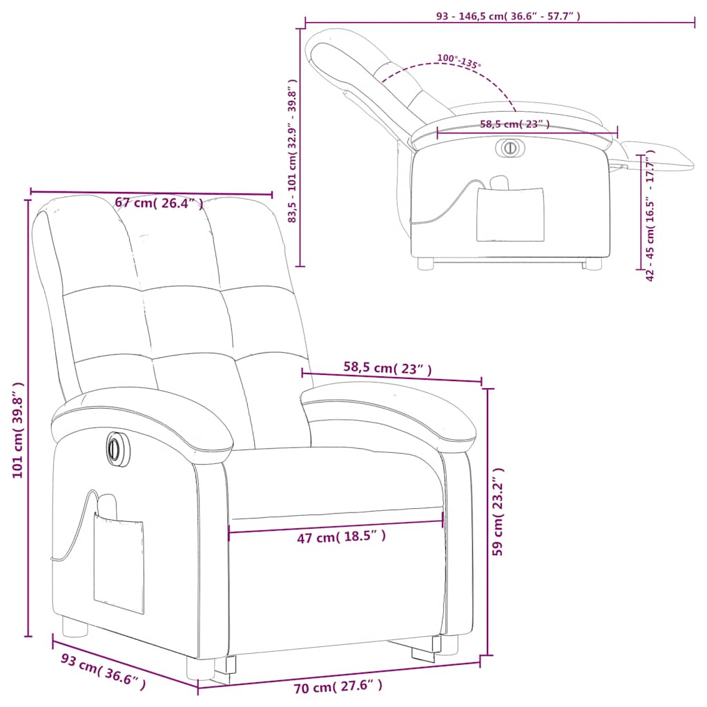 Electric Massage Recliner with Rising Function Burgundy Fabric