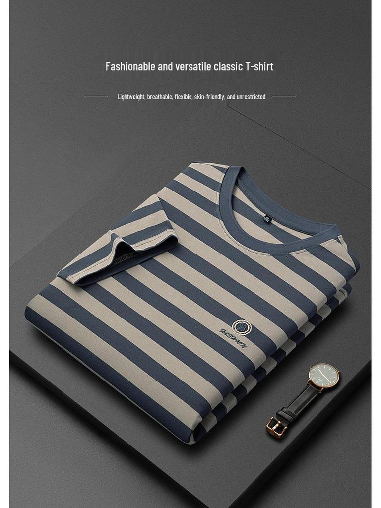 2024 Men's Casual Striped Crew Neck Pullover T-Shirt - Summer Short Sleeve