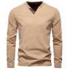 2025 Autumn New Men's Fashion Color Cotton Solid Color Long Sleeve T-shirt V-neck Casual Men's Top T-shirt