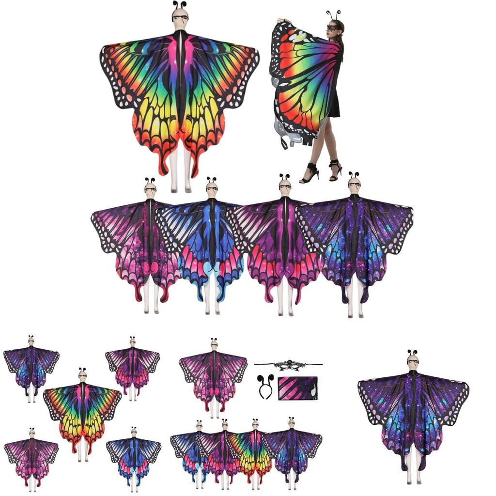 Colorful Butterfly Wings With Hood And Antennas For Stage Performance Fantasy And Whimsical Theme For 18-24 Year Olds Characters)
