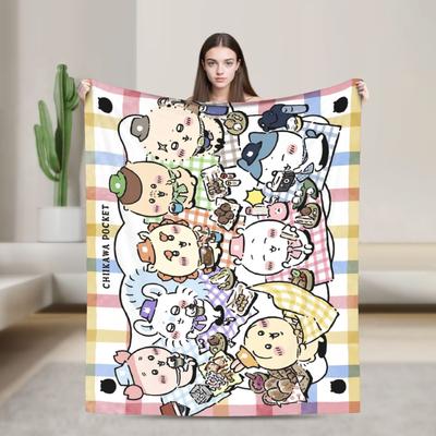 Chiikawa Catoon Flannel Blankets Lovely Funny Throw Blankets for Bed Sofa Couch 125*100cm Bedspread