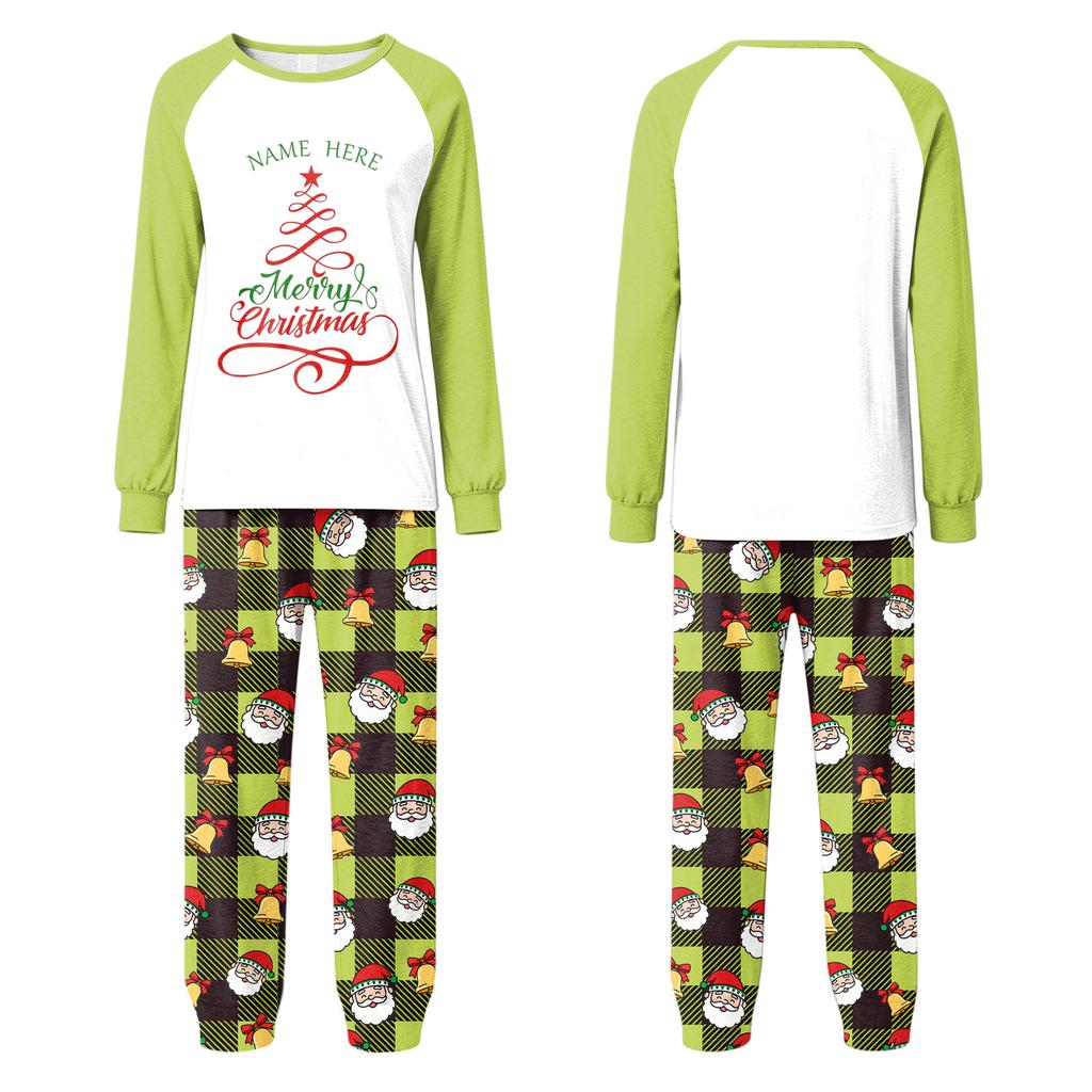 Family Matching Christmas Pajama Sets with Neck Long Sleeve Top and Pants for Men Women Kids