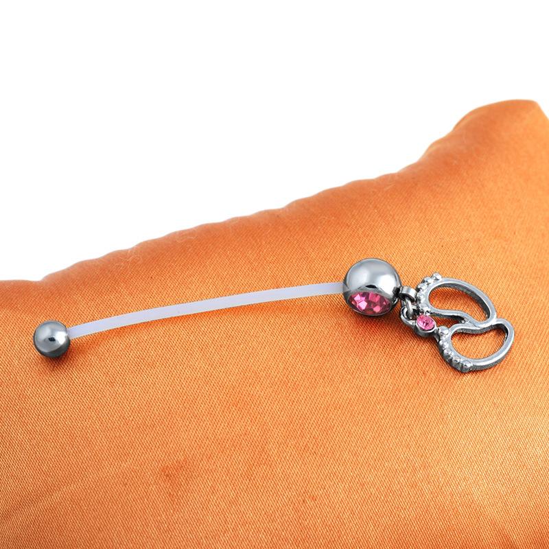 Piercing Nombril Tige Longue Pour Femme Enceinte - Acier 316L Rose, Anti-allergique