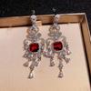 Luxury Bohemian Full Diamond Earrings Vintage Fringe Ruby Drop Earrings for Wedding Party Evening
