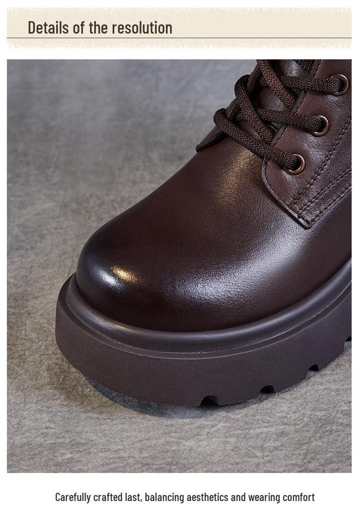 Women's British Style Genuine Leather Ankle Boots - 2024 Autumn/Winter Martin Boots with Thick Soles, First Layer Cowhide, Lightweight and Stylish.