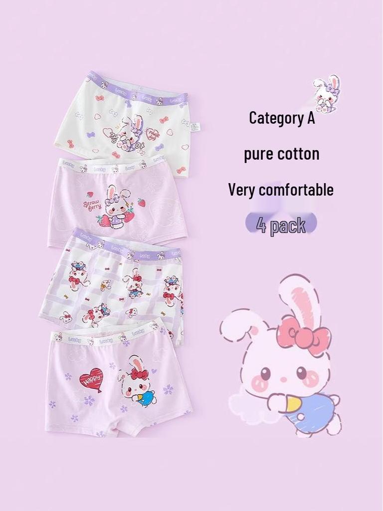 Girls' Pure Cotton Cartoon Boxer Shorts - Antibacterial, Flat Leg, No-Pinch Fit for Elementary and Middle School Kids