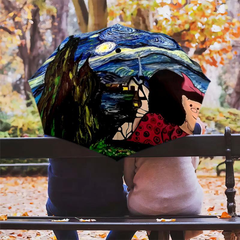 1 PC Automatic Folding Umbrella - Mafalda Pattern Portable Foldable Design With 8 Ribs Christmas Birthday Gifts