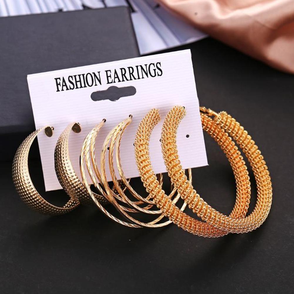 3 Pairs Of Earrings Alloy Creative Retro Style Exaggerated Golden Metal Earring Set
