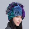 Winter Women's Warm Fashion Thick Wool Hat Rex Rabbit Fur Hat Knitted with Side Flower Hat