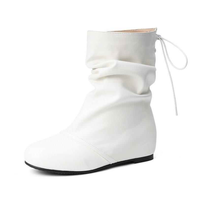 

Женские короткие ботинки Черные Белые Внутреннее увеличение высоты и Голые ботинки Клиновидный каблук Средний каблук Шнуровка сзади Полусапоги Модные ботинки Мартин Женские 39 белый