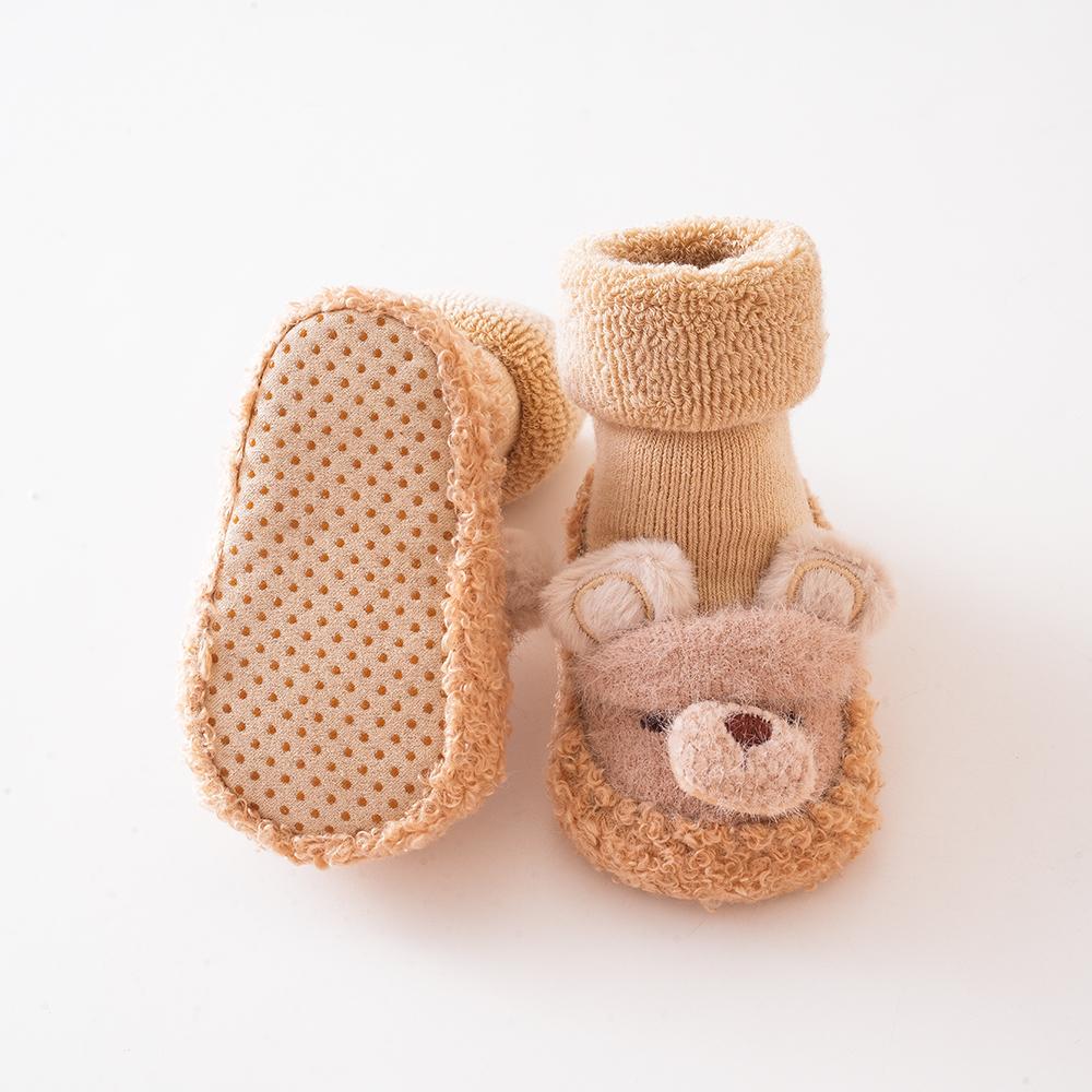 Winter Infant Cute Fluffy Bear Doll Shoes Toddler Baby Non-Slip Thick Loop Socks First Walker Warm Cozy Terry Floor Shoes