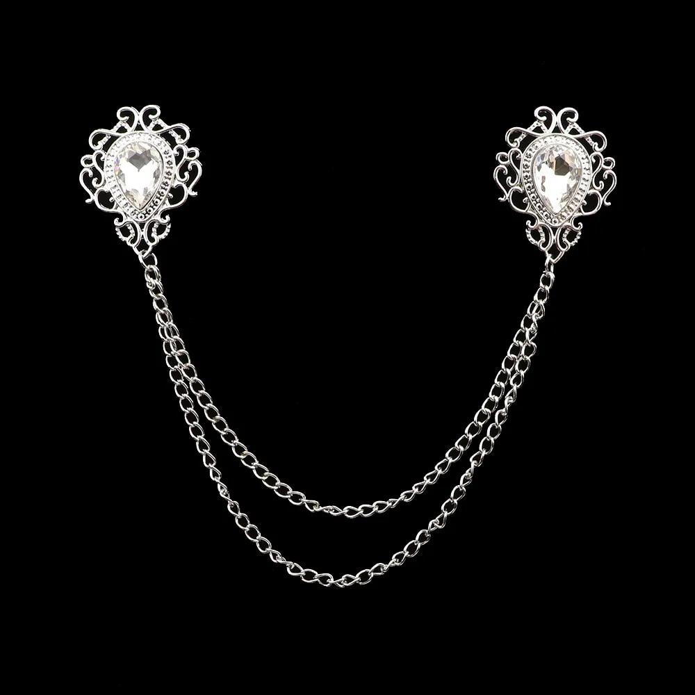 

Брошь со стразами в стиле ретро, ​​костюмная рубашка, цепочка с кисточками, булавка на лацкане, женские и мужские украшения, сплав, брошь на воротнике