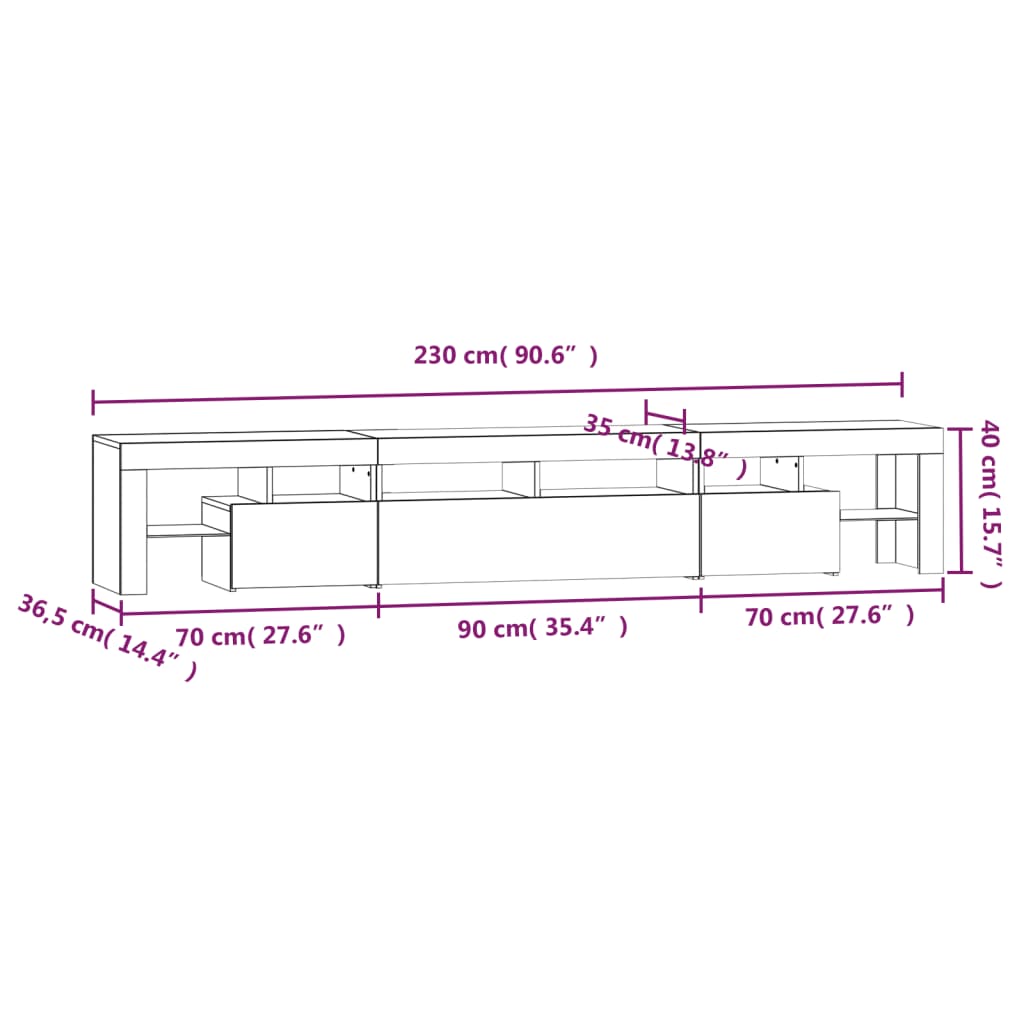 TV-Schrank mit LED-Beleuchtung Sonoma-Eiche Optik 230 x 36,5 x 40 cm