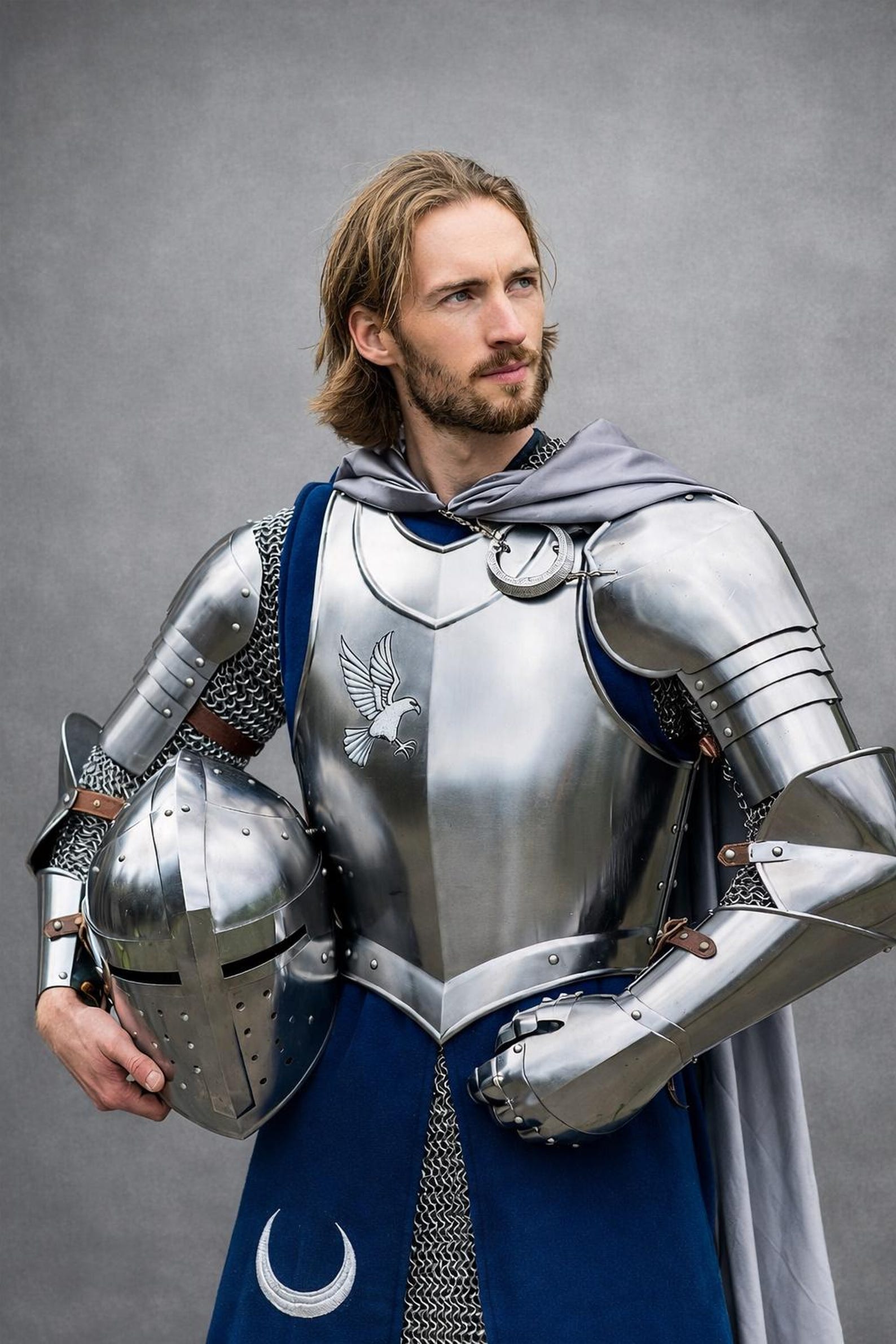 Medieval Knight Armor Outfit with Helmet, Half Body Steel Armor Suit, Warrior Costume for LARP Cosplay