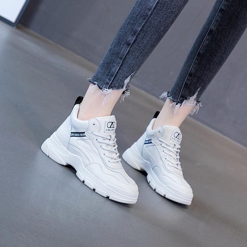 New high-top little white shoes 2025 spring and summer fashion thick-soled breathable casual shoes sports dad shoes women's Martin boots