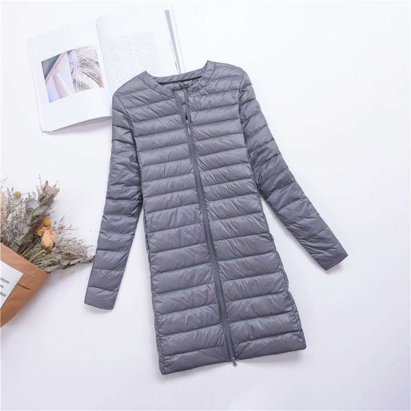 New Down Jacket Women's Light, Medium and Long Fashion and Thin White Duck Down Snap-button Round Neck Warm Liner Jacket