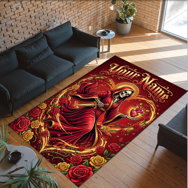 Valentine Love Theme Crystal Velvet Rug Personalized Custom Name Text Soft Floor Mat Home Decor