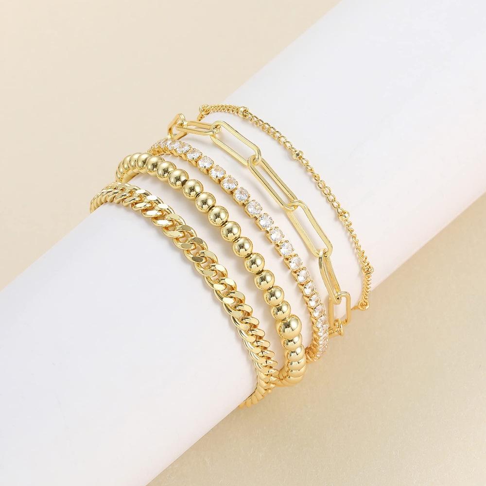 Women's Set of 5 Gold Chain Bracelets Thin Surgical Steel
