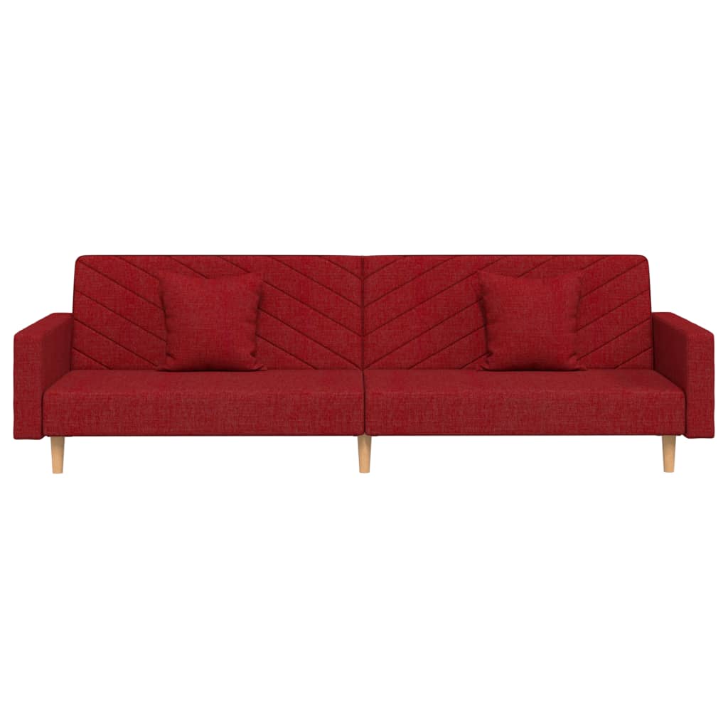 2 Seater Sofa Bed with 2 Cushions Burgundy Fabric