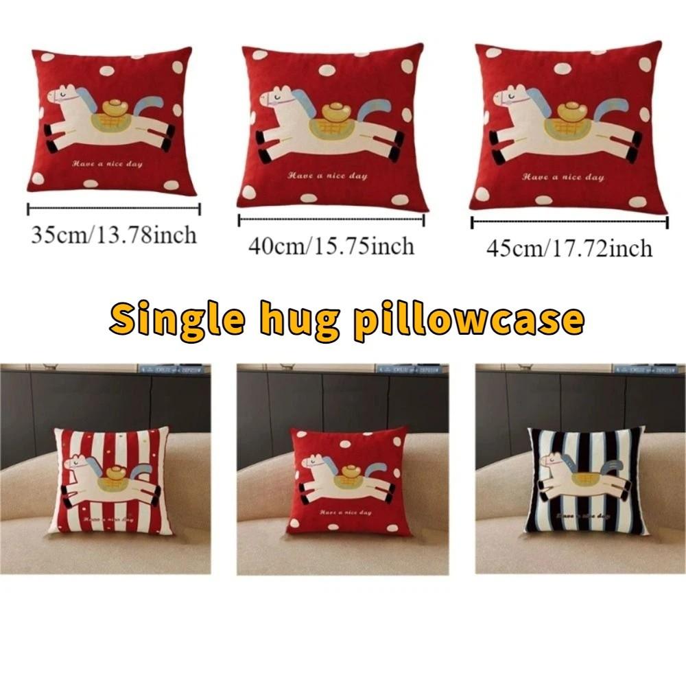 Cartoon Zodiac Horse Pillowcase Soft Festive Square Pillowslip Comfortable Washable Sofa Cushion Cover New Year Decorations