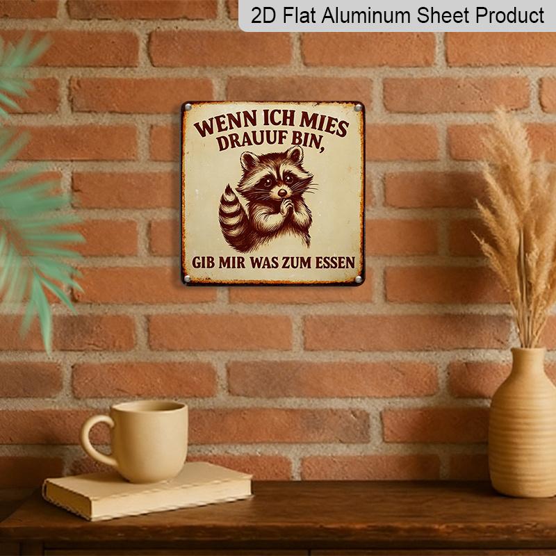 2D Flat, 1pc Funny Raccoon Metal Sign "When I Feel Bad Give Me Food" - Retro Outdoor/ Wall Decor Suitable for Living Room, Office, Perfect Gift for