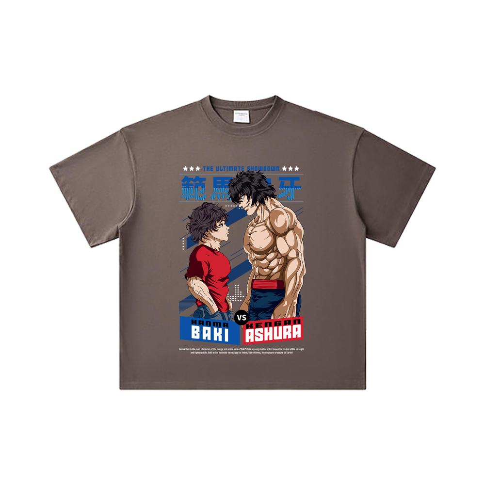 260 GSM Double Yarn 32 Count 100% Cotton Baki V2 Baki Ashura Print Unisex Heavy Cotton T Shirt