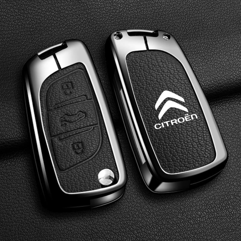 Kryt klíče na auto ze slitiny zinku a kůže, ochranný obal, přívěsek na klíče pro Citroen C1 C2 C3 C4 C5 XSARA PICA, Autopříslušenství