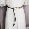 Brown Thin Leather Waist Belt Vintage Smooth Gold Buckle Adjustable for Female Cocktail Party Wear