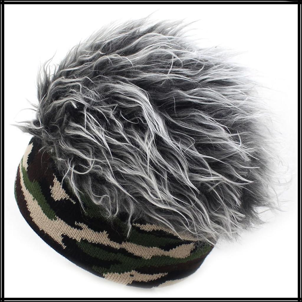 Camouflage Hair CZ290 [White Fang] Hat, Wig, Hat, Ski, Snowboard, Fur, Colorful, Men's, Women's, (Gray)