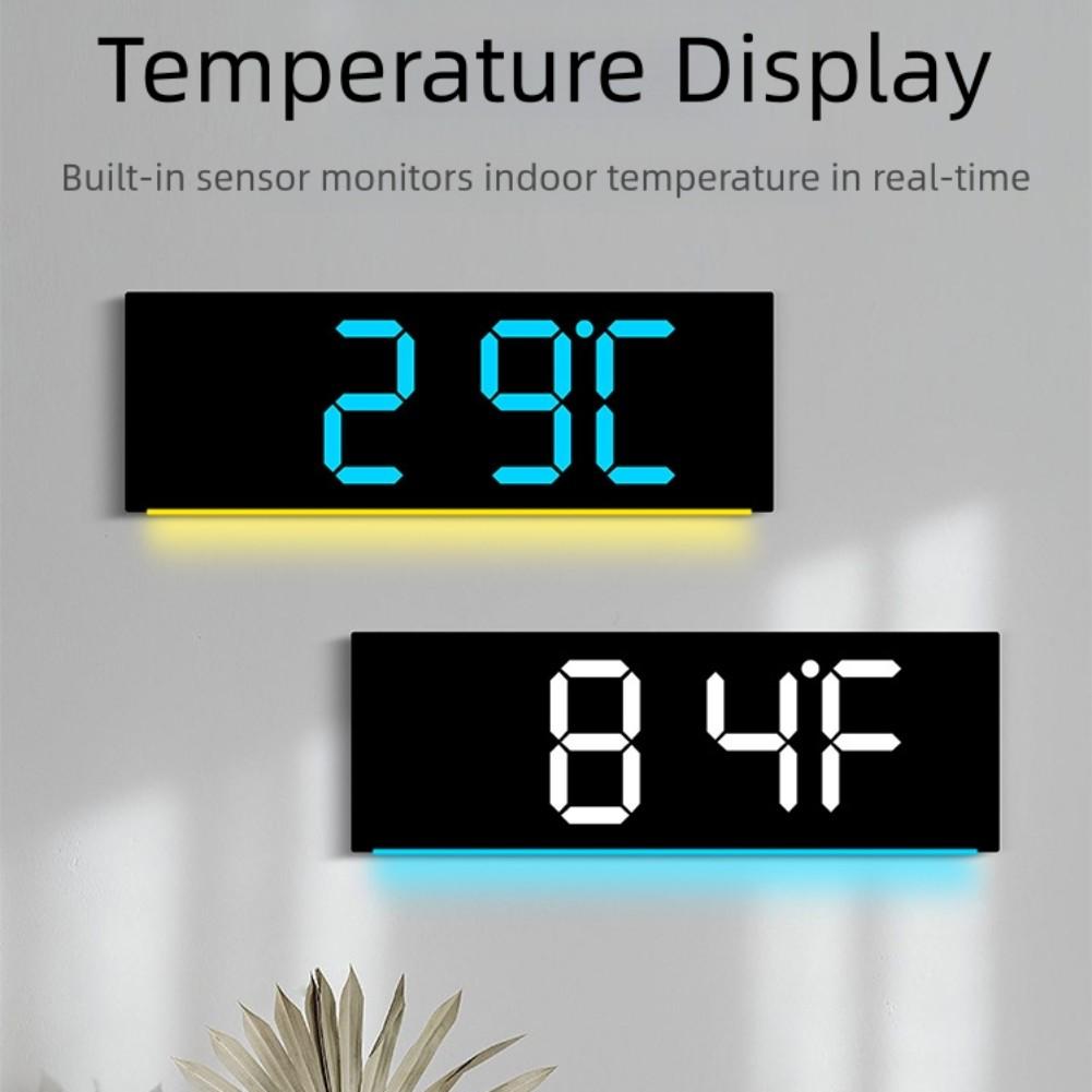 Modern Minimalist LED Wall Clock with Multifunctional Features Large Display Ambient Lighting and Temperature Monitoring