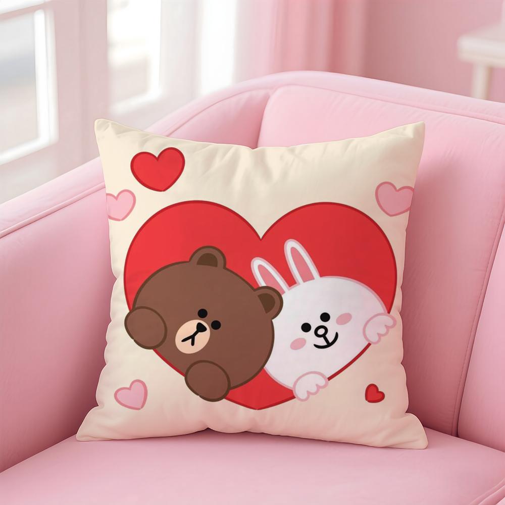Anime Line Town Brown Bear And Cony Cushion Cover Comfortable Reversible Pillow Cover Ideal For Car Sofa Bedroom & Beyond