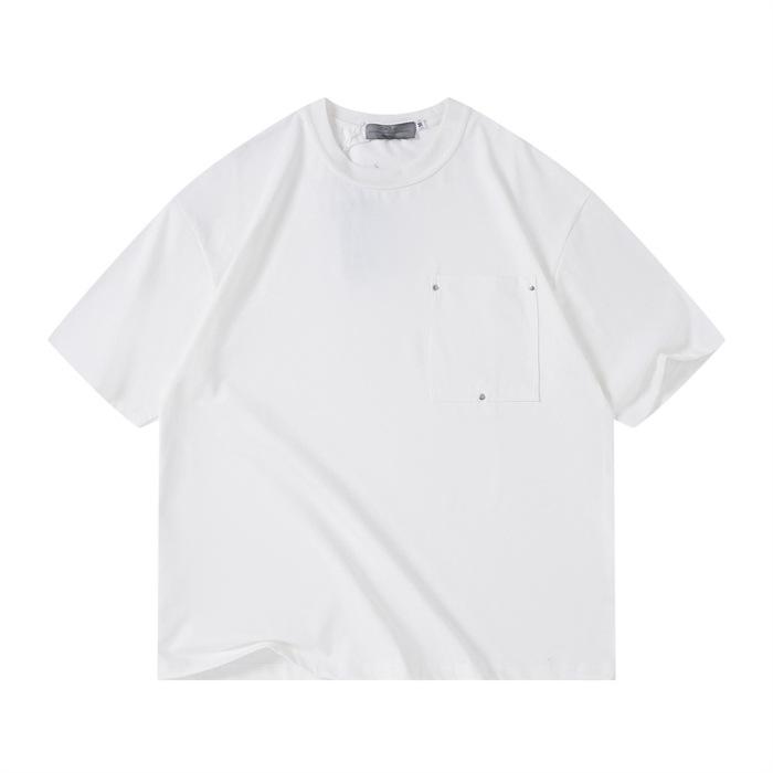 New Summer Men's T-padded Pure Cotton Quality Ice-feeling Pocket Loose Round Neck T-shirt Short Sleeves